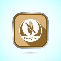 Corn free icon design illustration. Natural products, allergens, Food Intolerance. Gold shadow button design vector