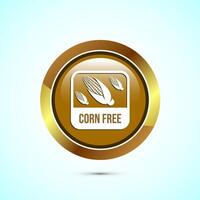 Corn free icon design illustration. Natural products, allergens, Food Intolerance. Gold color round button design vector