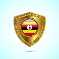Rounded flag of Uganda with glossy gold shield vector