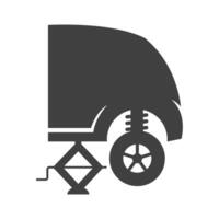 Jacked car icons in black and white. Automotive vehicle maintenance service illustrations vector