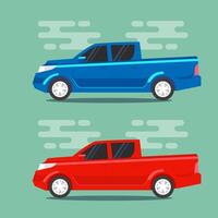 Red and blue trucks in flat color style. Utility vehicle car transportation icons illustrations vector