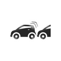 Car crash icon in halftone style. Black and white monochrome vector