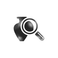 Vase and magnifier icon in halftone style. Black and white monochrome illustration. vector