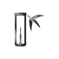 Bamboo icon in halftone style. Black and white monochrome illustration. vector