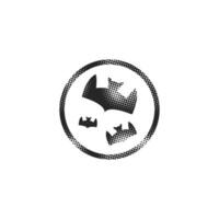 Bats and moon icon in halftone style. Black and white monochrome illustration. vector