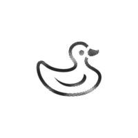 Rubber duck icon in halftone style. Black and white monochrome illustration. vector