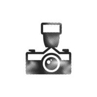Old camera icon in halftone style. Black and white monochrome illustration. vector