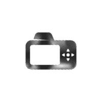 Camera icon in halftone style. Black and white monochrome. vector