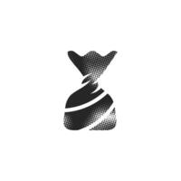Twist candy icon in halftone style. Black and white monochrome illustration. vector