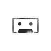 Tape cassette icon in halftone style. Black and white monochrome vector