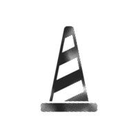 Traffic cone icon in halftone style. Black and white monochrome vector