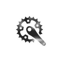 Bicycle crank set icon in halftone style. Black and white monochrome illustration. vector