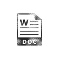 DOC Text file format icon in halftone style. Black and white monochrome illustration. vector