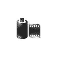 Photographic film icon in halftone style. Black and white monochrome illustration. vector