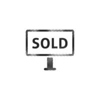 Sold out sign icon in halftone style. Black and white monochrome illustration. vector
