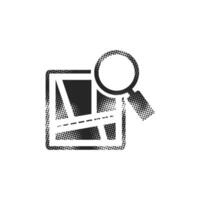 Road map icon with loupe in halftone style. Black and white monochrome illustration. vector