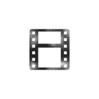 Cinema film icon in halftone style. Black and white illustration. vector