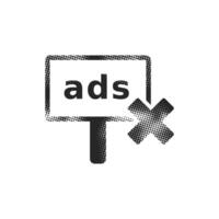 Ad post with cross sign icon in halftone style. Black and white monochrome illustration. vector