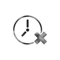 Clock with cross sign icon in halftone style. Black and white monochrome illustration. vector