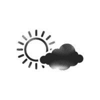 Weather forecast partly cloudy icon in halftone style. Black and white monochrome illustration. vector