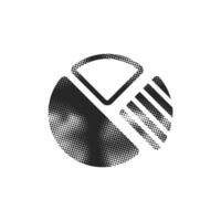Pie chart icon in halftone style. Black and white monochrome vector