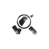 Magnifier check mark icon in halftone style. Black and white monochrome illustration. vector