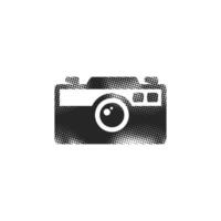 Range finder camera icon in halftone style. Black and white monochrome illustration. vector