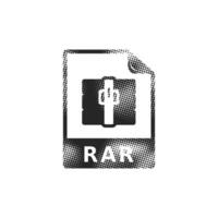 RAR Compressed file format icon in halftone style. Black and white monochrome illustration. vector