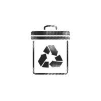 Recycle trash can icon in halftone style. Black and white monochrome illustration. vector