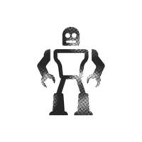 Toy robot icon in halftone style. Black and white monochrome illustration. vector