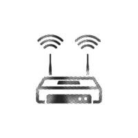Internet router icon in halftone style. Black and white monochrome illustration. vector