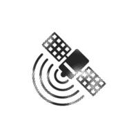 Satellite receiver icon in halftone style. Black and white monochrome vector