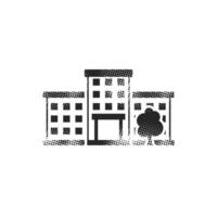 Building icon in halftone style. Black and white monochrome illustration. vector