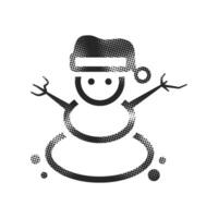 Snowman icon in halftone style. Black and white monochrome vector