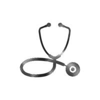 Stethoscope icon in halftone style. Black and white monochrome illustration. vector