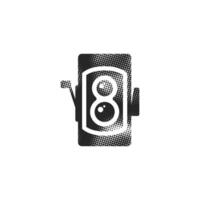 Twin lens reflex camera icon in halftone style. Black and white monochrome illustration. vector