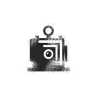 Large format camera icon in halftone style. Black and white monochrome illustration. vector