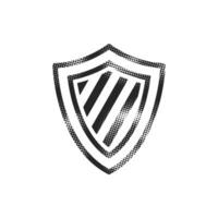 Stripe shield icon in halftone style. Black and white monochrome illustration. vector