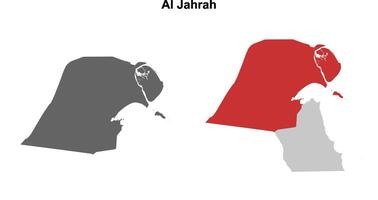 Al Jahrah governorate blank outline map set vector