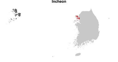 Incheon province blank outline map set vector