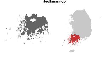Jeollanam-do province blank outline map set vector