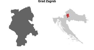 Grad Zagreb county blank outline map set vector