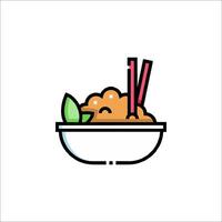 A bowl of noodles with chopsticks and a leaf vector