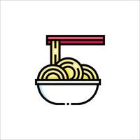 A bowl of noodles with chopsticks on top vector