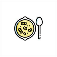 A bowl of soup with a spoon and spoon vector