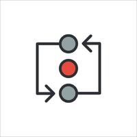 A red and black icon of a square with a red arrow pointing to it vector