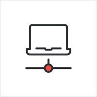 A laptop icon with a red dot on it vector