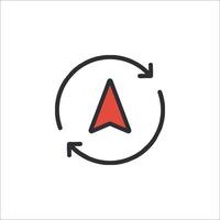 A red arrow pointing to the left in a circle vector