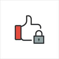 A thumb up icon with a padlock and a lock vector