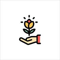 A hand holding a flower icon vector
